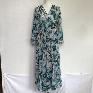 Kate & lily Women Green and Blue Resort Wear Gown with Bishop Sleeves dress SZ S